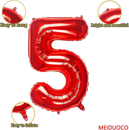 32 Inch Red Number 5 Balloons Foil Ballon Digital Birthday Party Decoration - Image 2