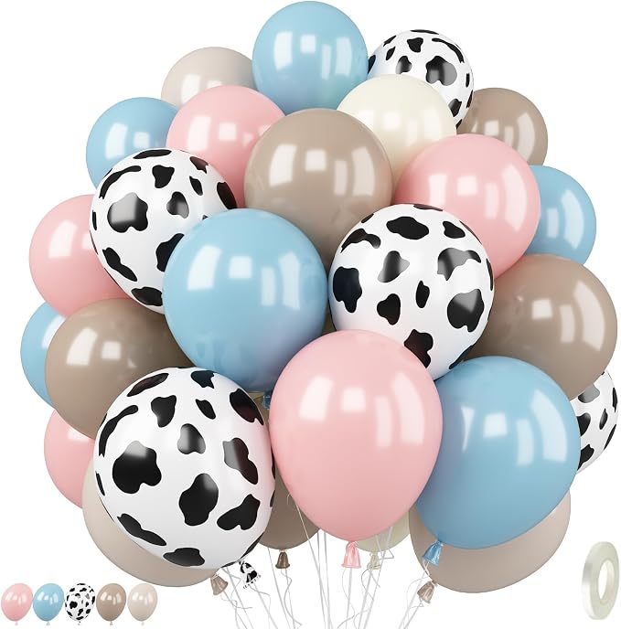 Cow Print Balloons, 12 Inch Baby Pink Blue Cow Print Latex Balloons by TAOYE