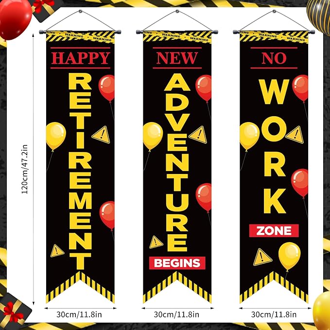 3Pcs Retirement Porch Sign Door Hanging Banner Black Yellow Warning Happy - Image 2