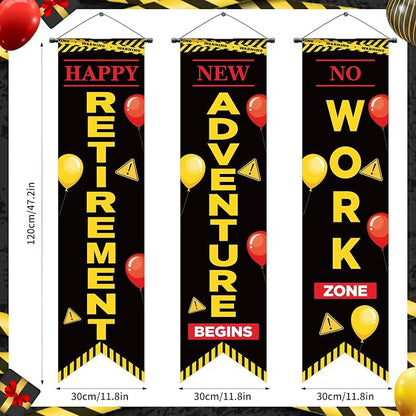 3Pcs Retirement Porch Sign Door Hanging Banner Black Yellow Warning Happy - Image 2