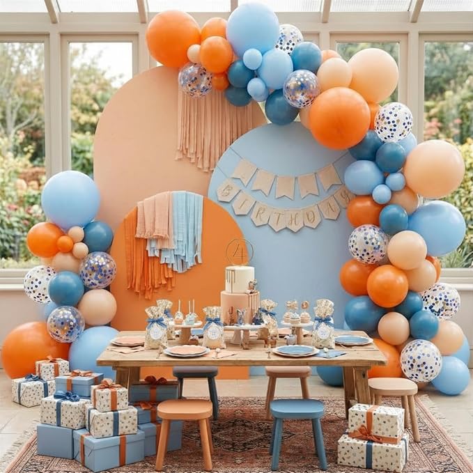 Blue and Orange Balloons, 12 Inch Orange Light Blue Nude Apricot Confetti - Image 9