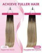 YoungSee Clip in Human Hair Extensions Ombre Real Human Hair Extensions Clip ins Medium Brown Ombre Golden Mix Platinum Blonde Balayage Clip on Hair Extension Ease of Use 14In 120G 7Pcs