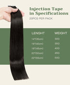 SURNEL Injected Tape in Hair Extensions 14 Inch Darkest Brown Invisible Tape in Extensions Human Hair 20 Pcs 30g(#2,14)