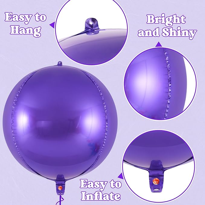 Metallic Purple Balloons, 22 Inch Large Sphere Round Balloons - Image 5