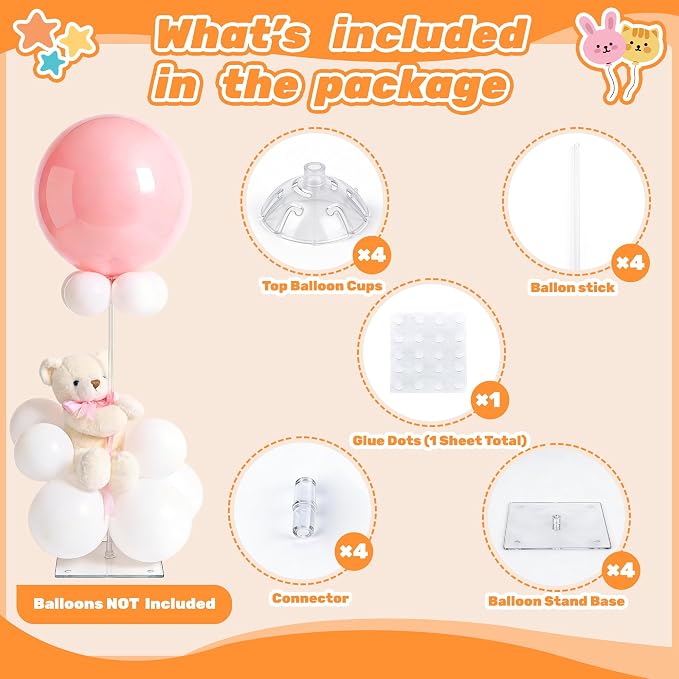 4 Set Balloon Stands for Table Clear 15.75 in Adjustable | Balloon centerpieces - Image 4
