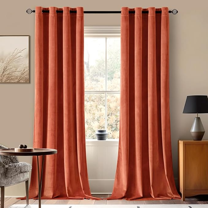 MIULEE Fall Burnt Orange Velvet Curtains 52 x 96 Inch Length Set of 2 | Grommet by MIULEE