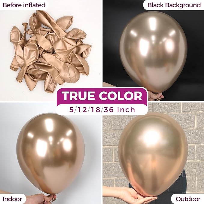 Bezente Metallic Champagne Gold Giant Latex Round Balloons 36 Inch 8 Pack | - Image 2