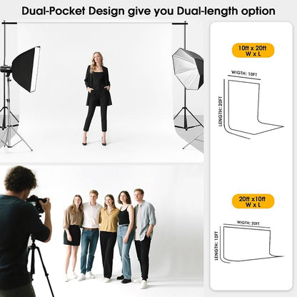 CPLIRIS 10x20ft White Backdrop for Photography, Dual-Size Dual-Pocket Design - Image 3