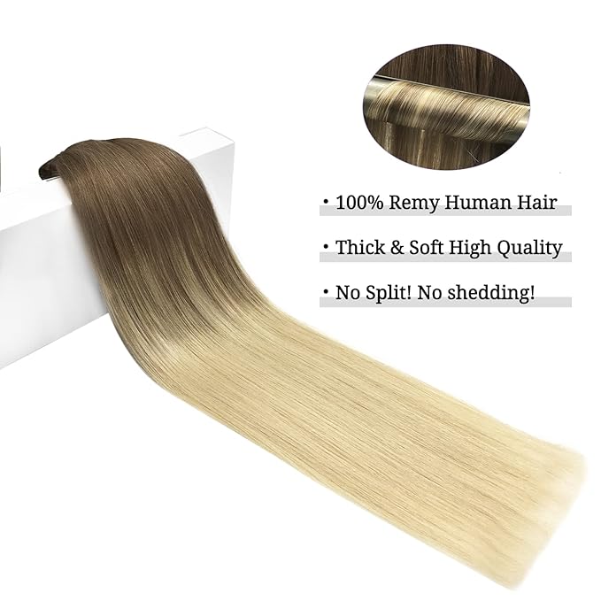 DOORES Clip in Hair Extensions Human Hair, Ash Brown to Platinum Blonde 150g 9pcs 20 Inch, Remy Hair Extensions Natural Extensions For Women Straight