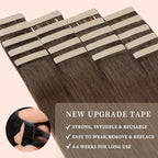 Tape in Hair Extensions 20pcs Remy Hair Extensions 22 Inch Darkest Brown Straight Invisible Human Hair Tape for Skin Weft Tape Seamless Human Hair (4#,22 Inch)