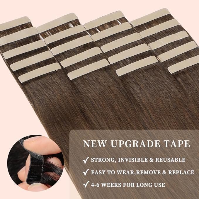 Tape in Hair Extensions Human Hair Darkest Brown Remy Hair Extensions 20pcs 14 Inch Straight Invisible Human Hair Tape in Extensions Skin Weft Tape Extensions Human Hair (4#,14 Inch)