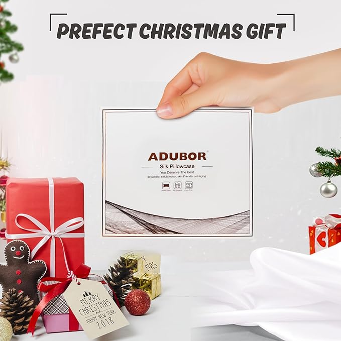 Adubor Silk Pillow Case 2 Pack for Hair and Skin with Hidden Zipper, Both Sides 23 Momme Silk Pillowcase (White, King: 20''X36'')