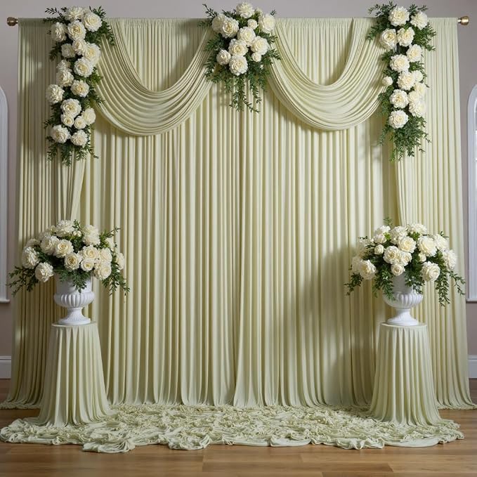 30 ft x 10 ft Wrinkle Free Light Green Backdrop Curtain - Image 2