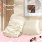 Manyshofu Satin Pillowcases for Hair Protection - 2Pcs Beige Pillow Cases, Elastic Band Standard & Queen Satin Pillowcases Luxury Silky Pillow Cases Travel Pillow Covers