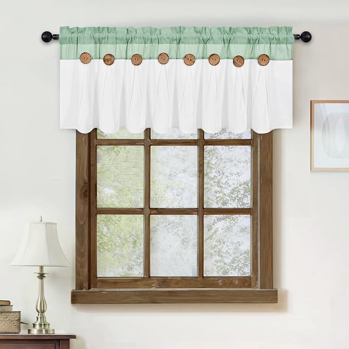 Farmhouse Valance Curtains, Boho Cotton Linen Kitchen Valance, Sage Green - Image 3