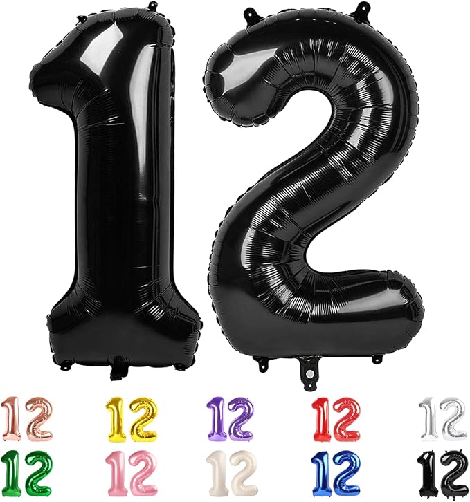 12 Balloon Numbers 40Inch for 12th Year Old Birthday Decorations, Inflation by Mluchee