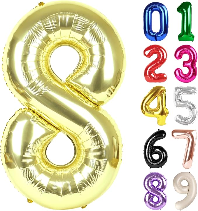 8 Balloon - Champagne Gold Birthday Number Balloons, 40 Inch Decorations | by ALPHADELTAPI