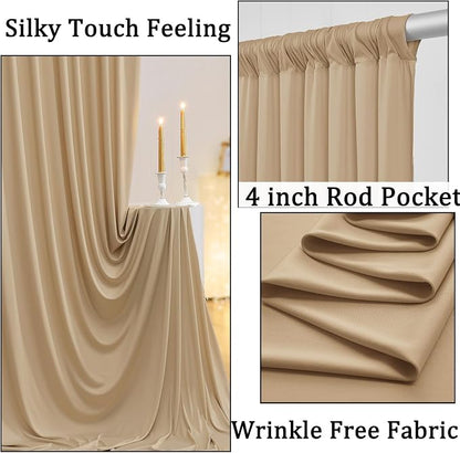 20ft x 10ft Wrinkle Free Beige Backdrop Curtains - Image 2