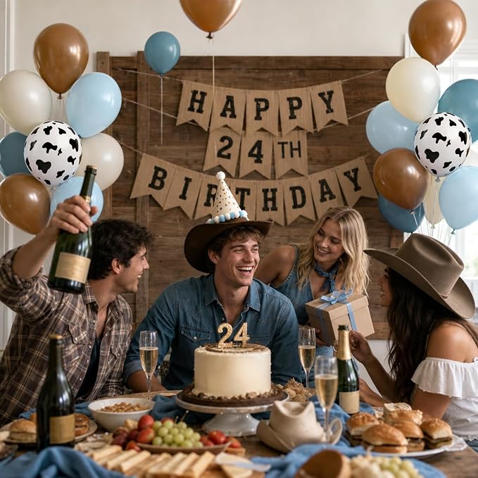 12inch Cowboy Balloons with Brown Dusty Blue White Cow Print Balloons | My - Image 5