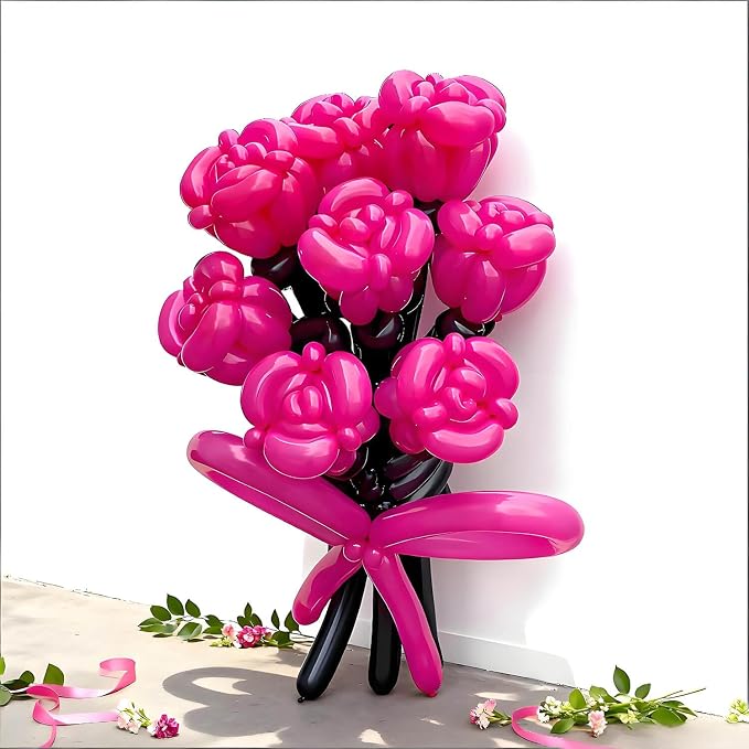 260 Hot Pink Long Balloons for Balloon Garland Thickening Skinny Latex Twisting - Image 7
