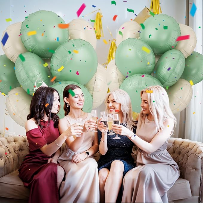 20PCS 18 Inch Round Foil Balloon, Round Shaped Balloons, Retro Sage Green Cream - Image 6