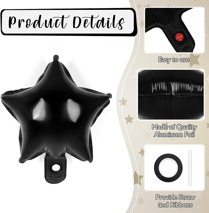 50 Pcs Star Balloons, 10 Inch Black Star Foil Balloons, Stars Shaped Balloon - Image 5