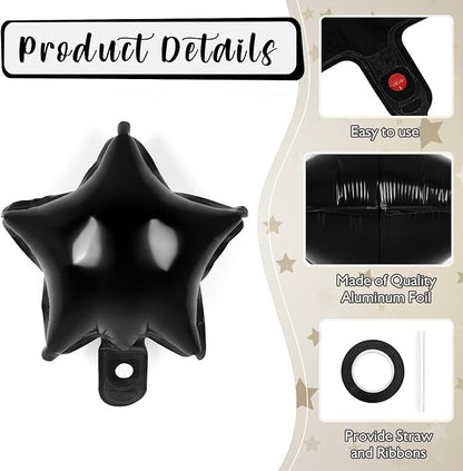 50 Pcs Star Balloons, 10 Inch Black Star Foil Balloons, Stars Shaped Balloon - Image 5