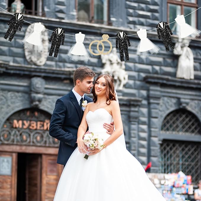 Bride and Groom Wedding Dress Garland Banner, 9.8 Ft Hanging Tuxedo and Gown - Image 9