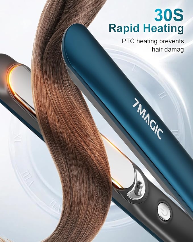 7MAGIC Hair Straightener 1 Inch Flat Iron Titanium Ceramic, Professional 2 in 1 Styling Tool with Fast Heat Up, Anti-Frizz Ionic & Floating Plates for Smooth Shiny Hair on All Hair Types
