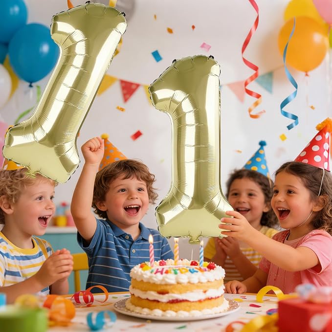 40 Inch Number 11 Balloons for 11th Birthday Party Decorations, 0-100 Champagne - Image 2