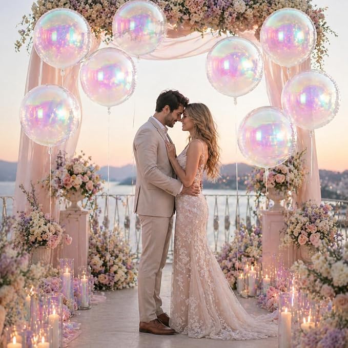 Iridescent Balloons 9 pcs, Giant 4D Round Balloons 22 Inch Clear Ball Balloon - Image 5