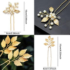 6 Pieces Bridal Wedding Hair Pins Gold Leaf Crystal Pearl Hair Pins Clips Headpiece Vintage Wedding Hair Accessories Jewelry with Rhinestone for Brides Bridesmaids Flower Girls (Classic)