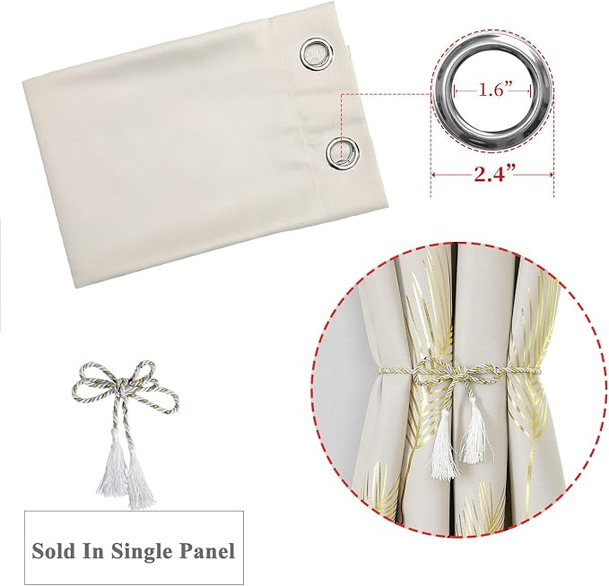Cream Beige Curtain for Sliding Door 100W x 96L Inch Long Elegant Luxury Palm - Image 7