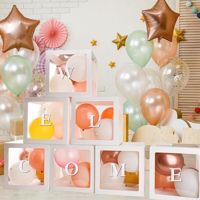 Baby Boxes for Baby Shower White Clear Balloon Box Blocks Gender Reveal - Image 5