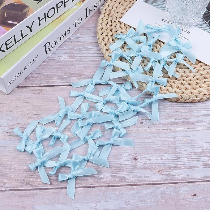 Blue Mini Bows 1.57" 100PCS Small Satin Ribbon Bows - Image 5