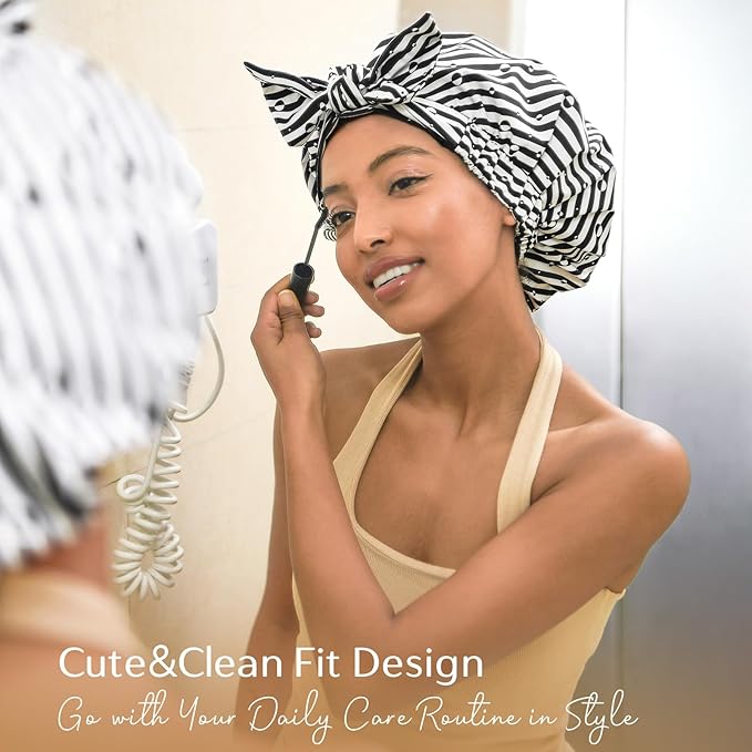 Yanibest Shower Cap for Women Reusable Waterproof, Adjustable Non-Slip Shower Hair Cap, Washable Bath Hat for Long Hair