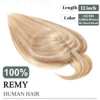SEGO Hair Toppers for Women Real Human Hair with Front Bangs, Clip in Toppers with Thinning Hair 150% Density Silk Base -12 Inch #12/613 Golden Brown Mix Bleach Blonde