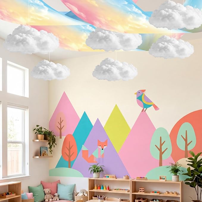 9 Pcs Pastel Rainbow Cloud Ceiling Kit Include 12 x 2 ft Fluorescent Light - Image 6