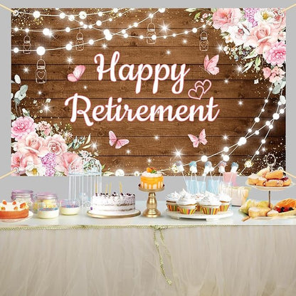 AIBIIN Pink Happy Retirement Backdrop Banner Decorations - Image 6