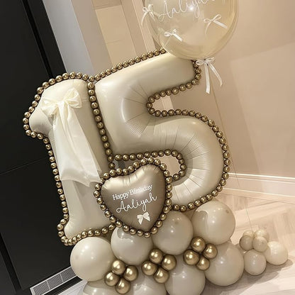 Cream Number 50 Balloons, 40 Inch 50 Balloons Giant Helium Foil Mylar Beige 50 - Image 4