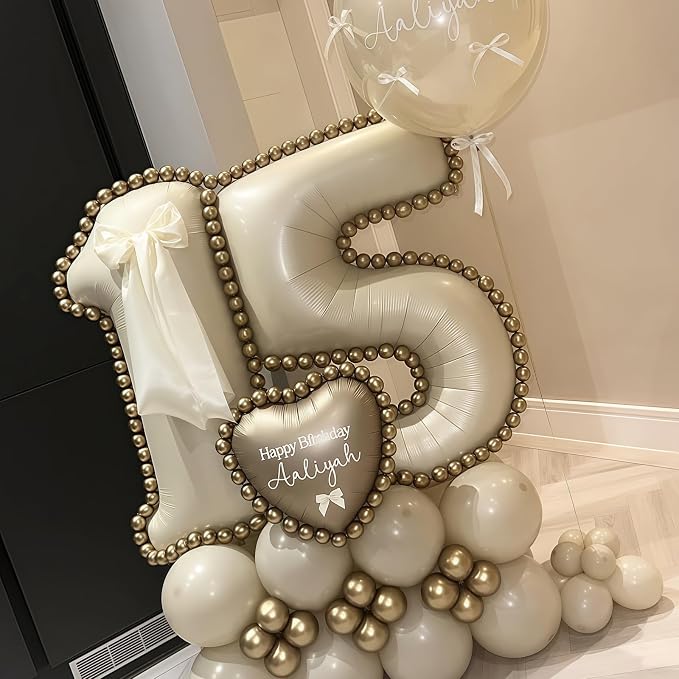 Cream Number 5 Balloons, 40 Inch 5 Balloons Giant Helium Foil Mylar Beige 5 - Image 4
