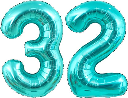 40 Inch Big Teal Blue Number 32 Foil 0-9 Mylar Helium Balloons | Large Digital by SULALABOO