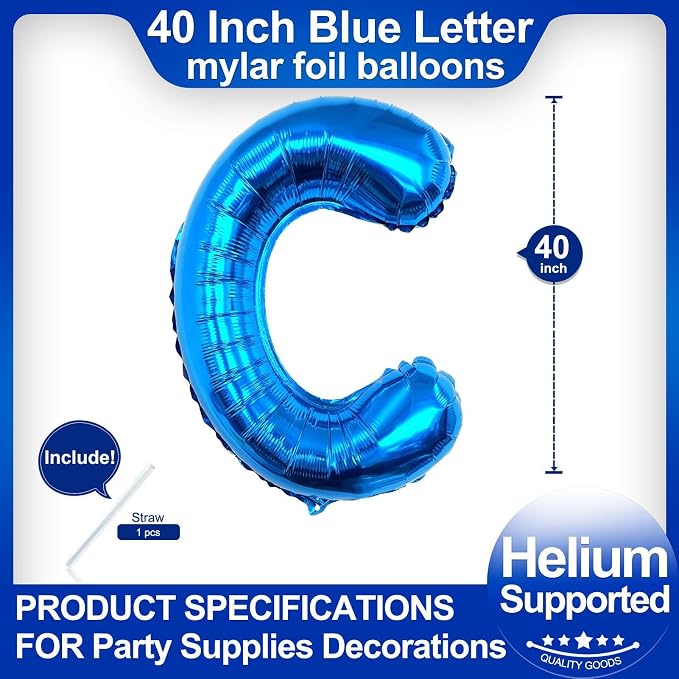 40 Inch Blue Letter C Balloons, DIY Phrase Foil Alphabet Letter C Balloons DIY - Image 2