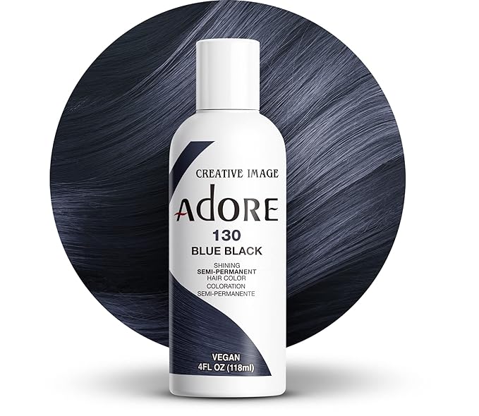 Adore Semi Permanent Hair Color (130 Blue Black) | Vegan & Cruelty-Free Blue Hair Dye | No Ammonia, No Peroxide, No Alcohol | 4 Fl Oz (Pack of 1)