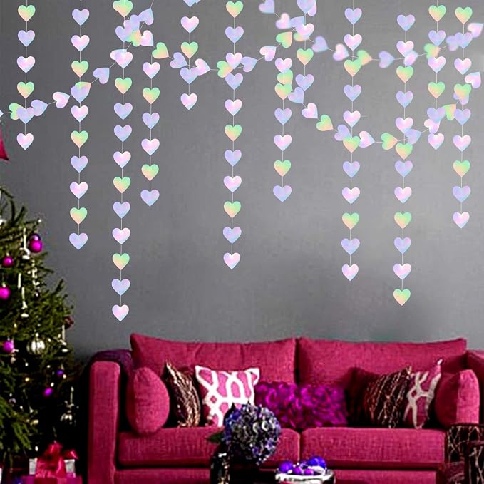 Iridescent Disco-Holographic Heart Garland - 52Ft Wedding Hanging Decoration - Image 7