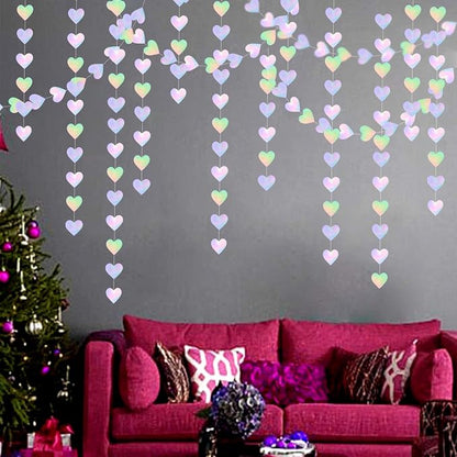 Iridescent Disco-Holographic Heart Garland - 52Ft Wedding Hanging Decoration - Image 7