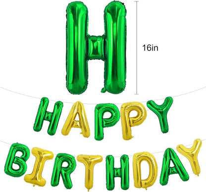 TONIFUL 16 Inch Green Gold Happy Birthday Balloons Banner Decor - Image 2