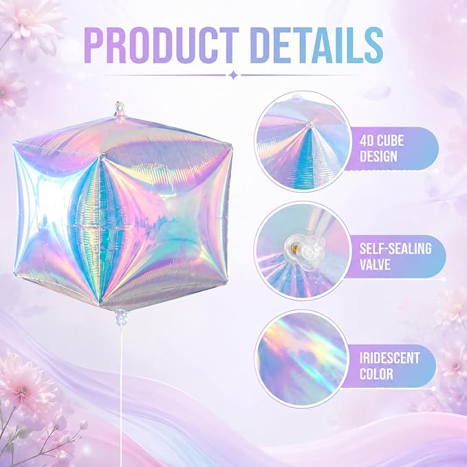 Iridescent Cube Balloons, Baby Shower, Anniversary and Mermaid Party Decorations - Image 3
