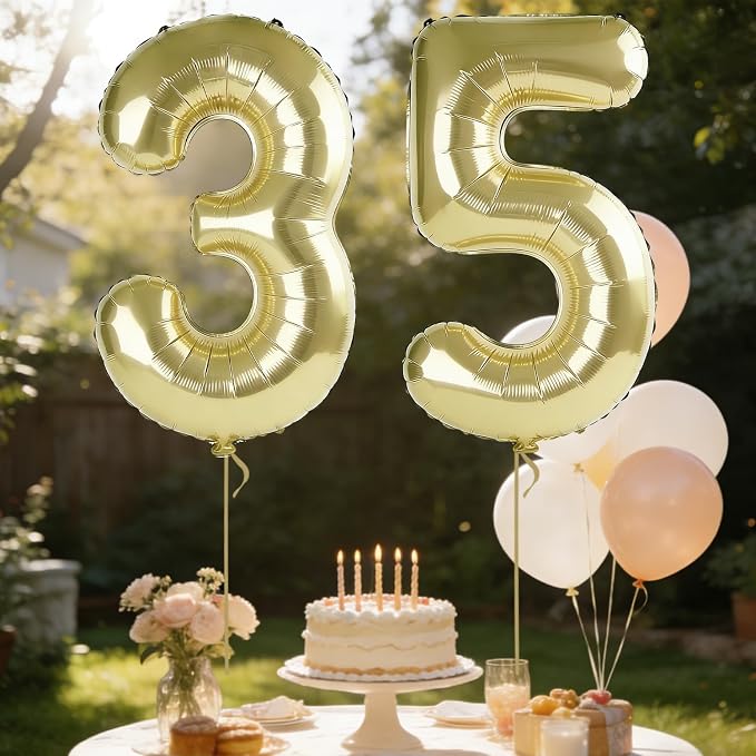 40 Inch Number 35 Balloons for 35th Birthday Party Decorations, 0-100 Champagne - Image 3