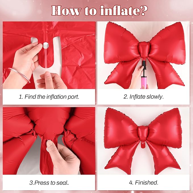 Red Bow Balloons 38 Inch, Giant Red Bowknot Foil Mylar Coquette Party - Image 5